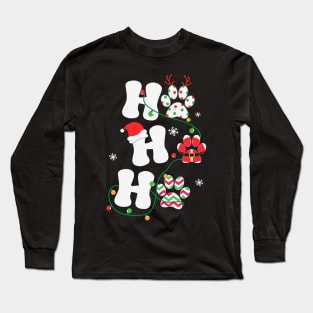 Ho Ho Ho Paw Print Christmas Lights Dog Lover Christmas Gift Long Sleeve T-Shirt